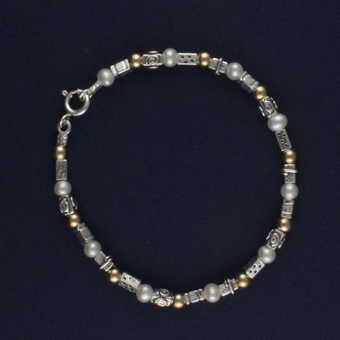 silver, gold & pearl bracelet - Portobello Lane