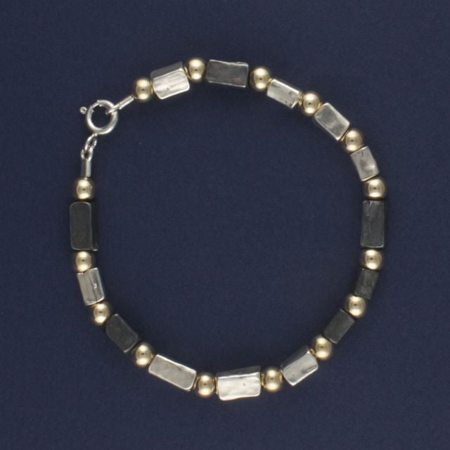 oxidised silver and gold beads bracelet - Portobello Lane