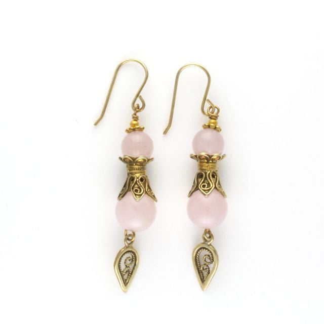 antique earrings rose quartz - Portobello Lane