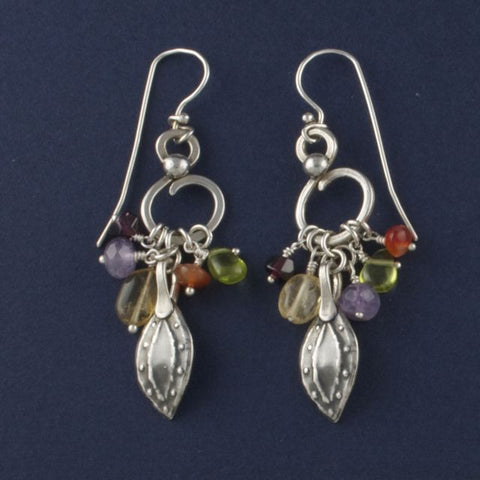 silver leaf gemstones earrings - Portobello Lane
